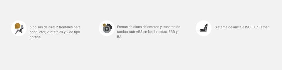 Íconos de seguridad para Onix 2023: 6 bolsas de aire, frenos de disco delantero; así como sistema de anclaje ISOFIX