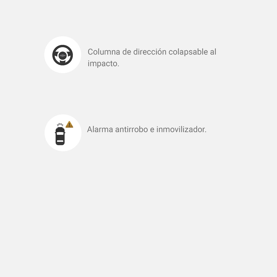 Íconos de seguridad para Onix 2023: columna de dirección colapsable al impacto y alarma antirrobo e inmovilizador