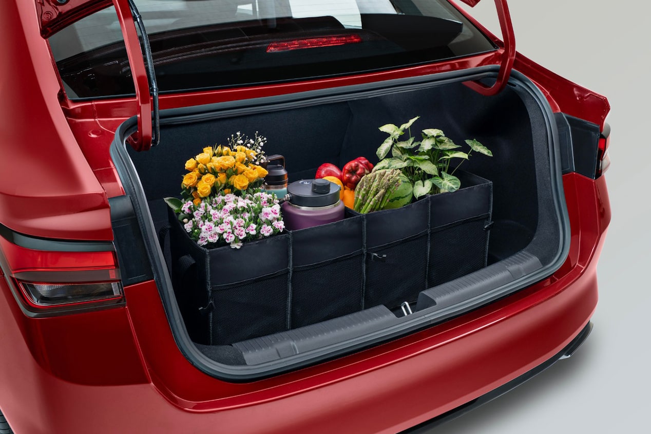 Organizador de cajuela y otros accesorios internos para tu Chevrolet Aveo 2025 nuevo auto tipo sedán.