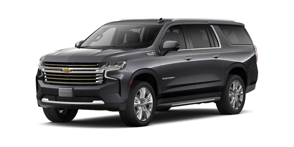 Chevrolet Suburban 2023 con faros LED en color gris asfalto metálico