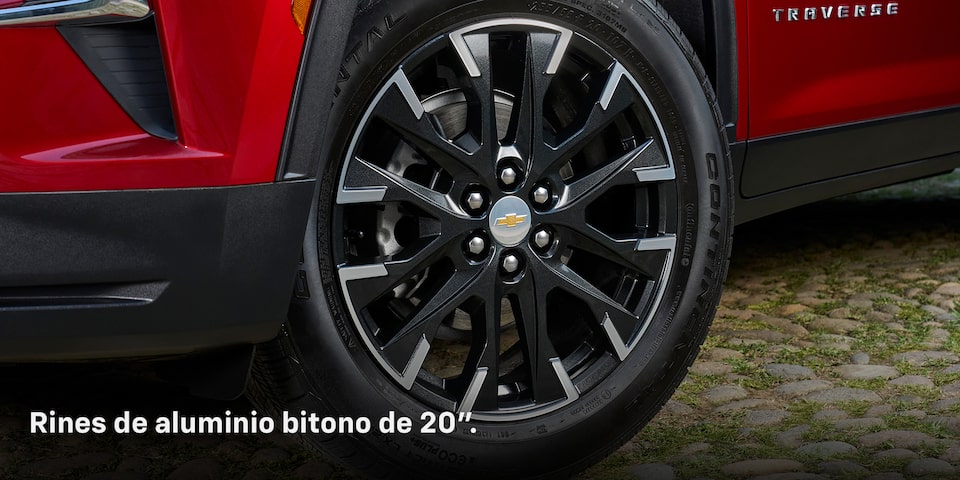 Nueva Chevrolet Traverse 2025, camioneta familiar para 7 pasajeros con rines de aluminio de 20 pulgadas en color bitono