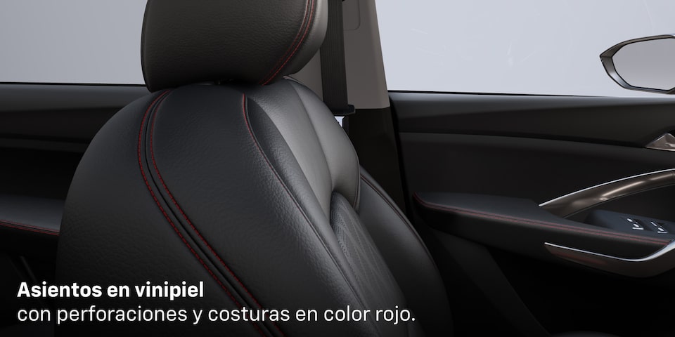 Chevrolet Captiva Black Edition 2025 con asientos en vinipiel con perforaciones y costuras en color rojo