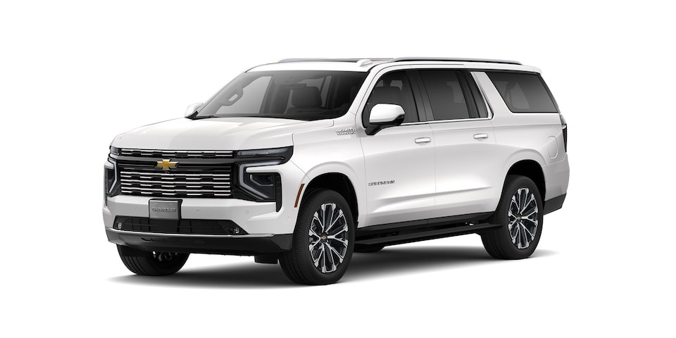 Nueva Chevrolet Suburban 2025 en color blanco platino con faros LED y Control crucero automático electrónico
