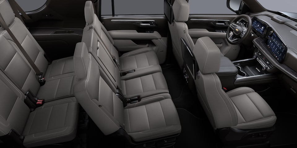 Nueva Suburban 2025, tu camioneta grande Chevrolet 8 pasajeros con interiores en piel color gris claro en su versión Z71
