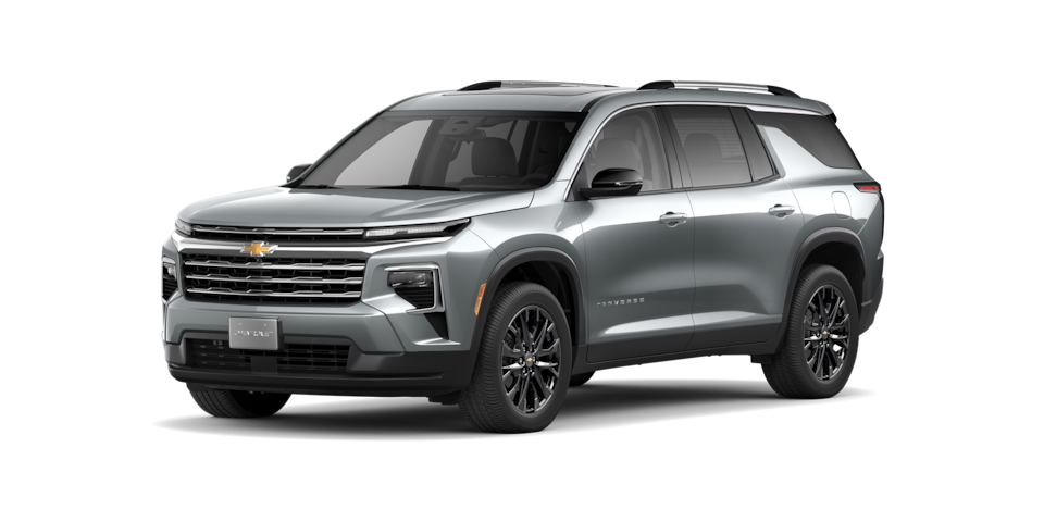 Elige tu nueva Chevrolet Traverse 2025 en color gris tiburón, camioneta familiar para 7 pasajeros
