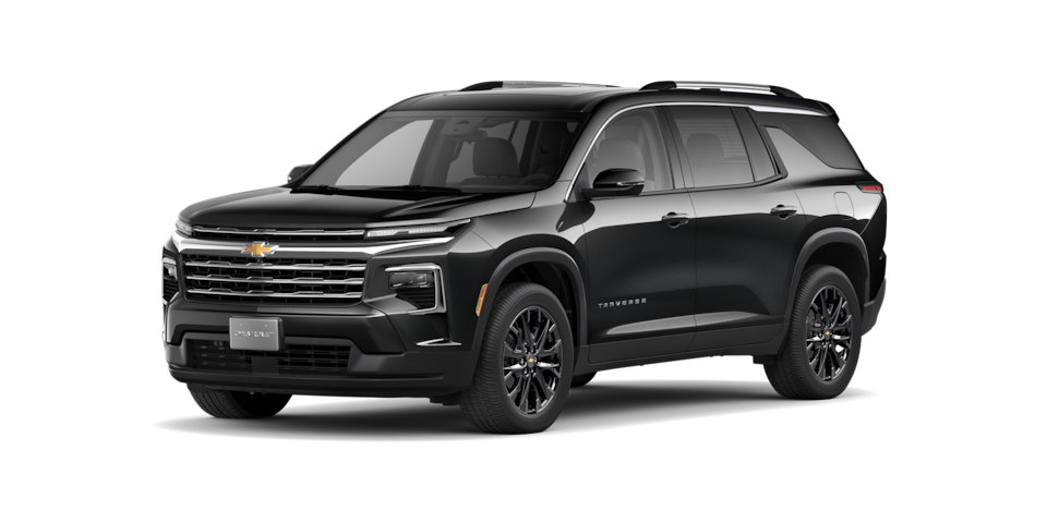 Elige tu nueva Chevrolet Traverse 2025 en color negro ónix, camioneta familiar para 7 pasajeros