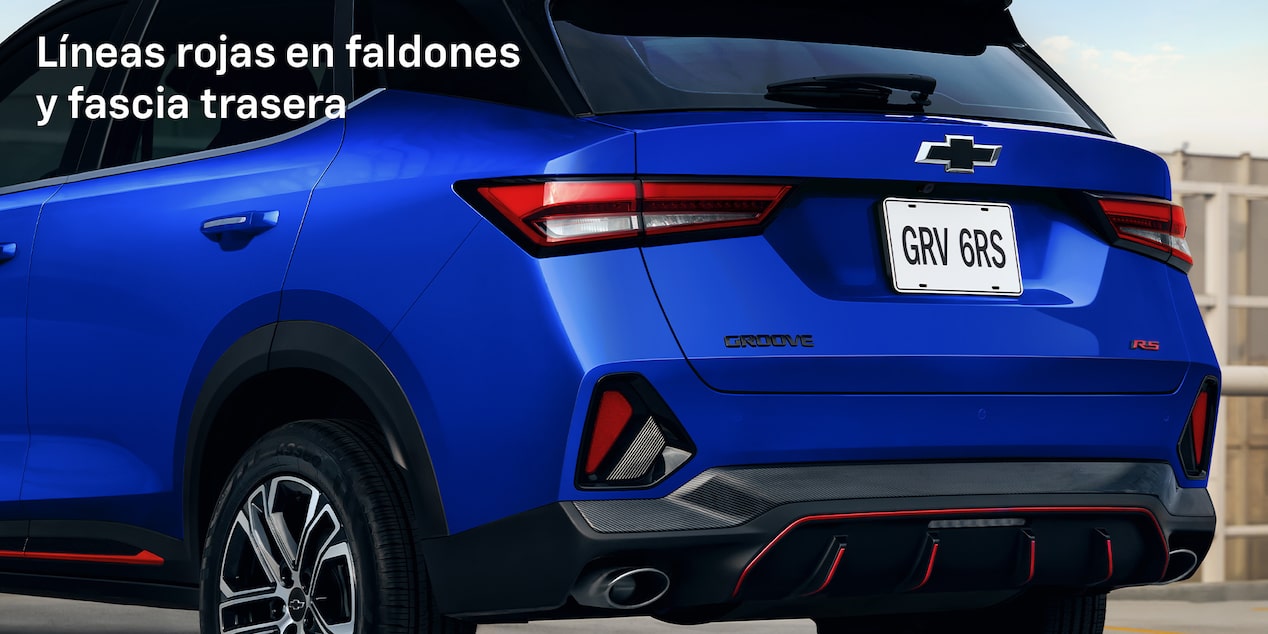 Diseño exterior de la nueva Chevrolet Groove con líneas rojas en faldones y facia trasera