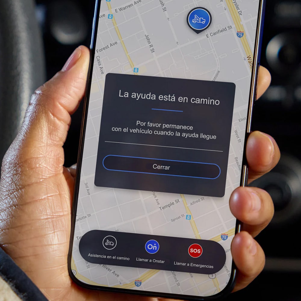 Aplicación móvil de OnStar® que permite acceder a servicios de seguridad, asistencia y conectividad desde el teléfono.