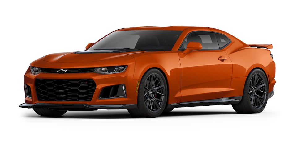 Chevrolet Camaro ZL1 2023, auto convertible en color Orange Vivid Metallic