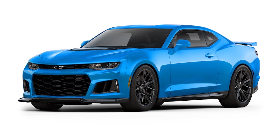 Chevrolet Camaro ZL1 2023, auto convertible en color Rapid Blue