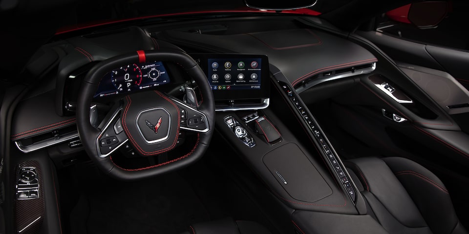 Volante calefactable con ajuste de profundidad y ajuste de altura eléctrico de Corvette 2025 - vista interior