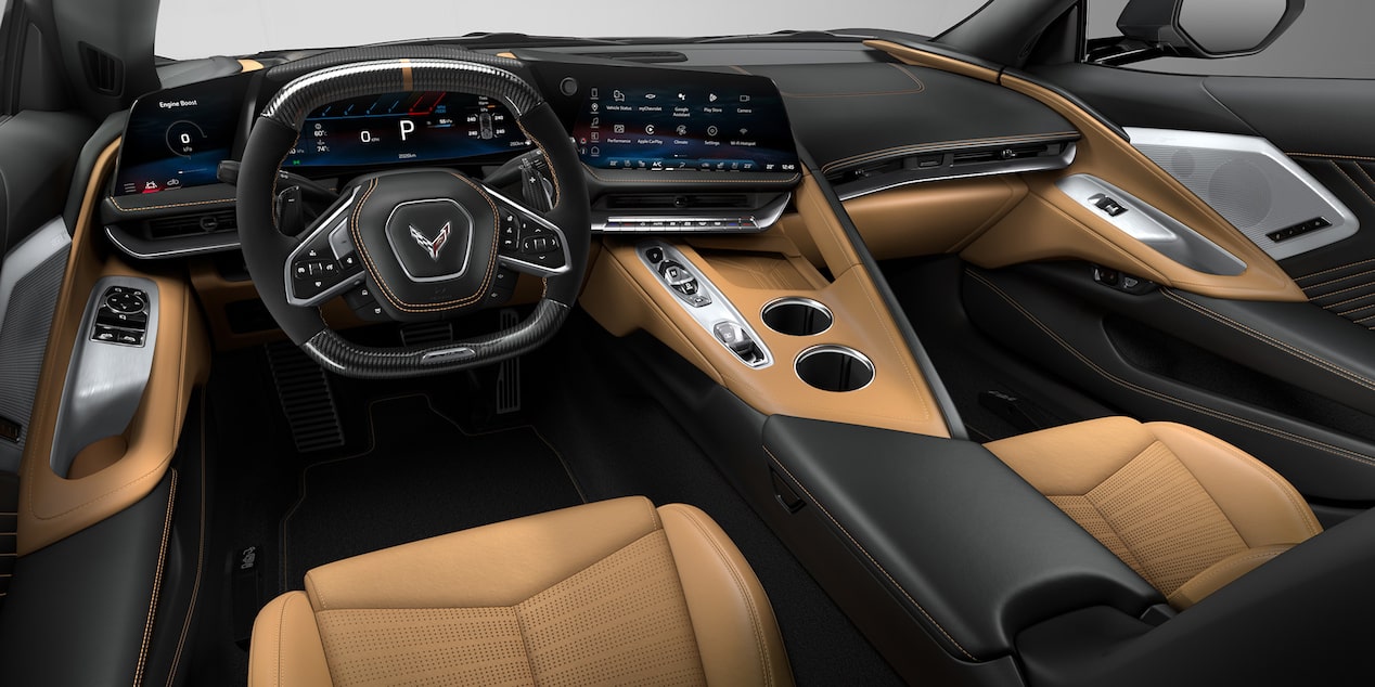 Interior del Corvette ZR1X en combinación Natural y Jet Black