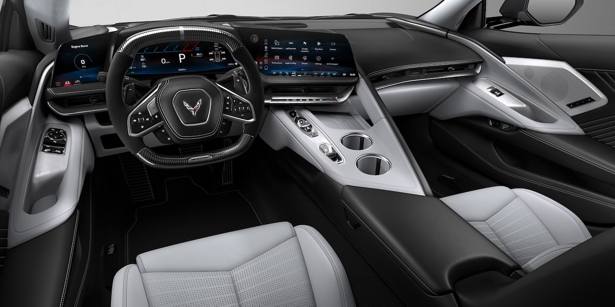 Interior del Corvette ZR1X en combinación Sky Cool Gray / Jet Black