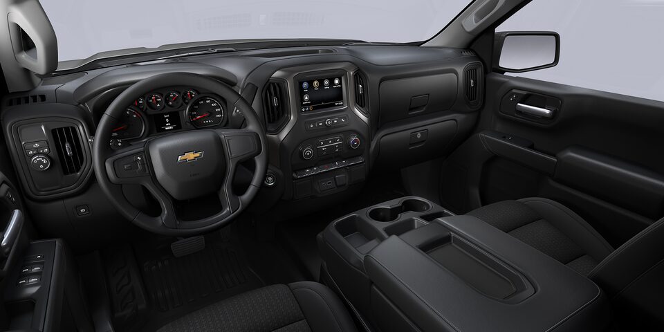Chevrolet Silverado Turbo 2024, camioneta de trabajo con interiores en Tela negro