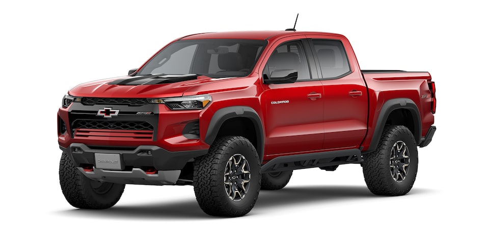 Camioneta todoterreno 4x4 Chevrolet Colorado ZR2 2025 en color rojo radiante