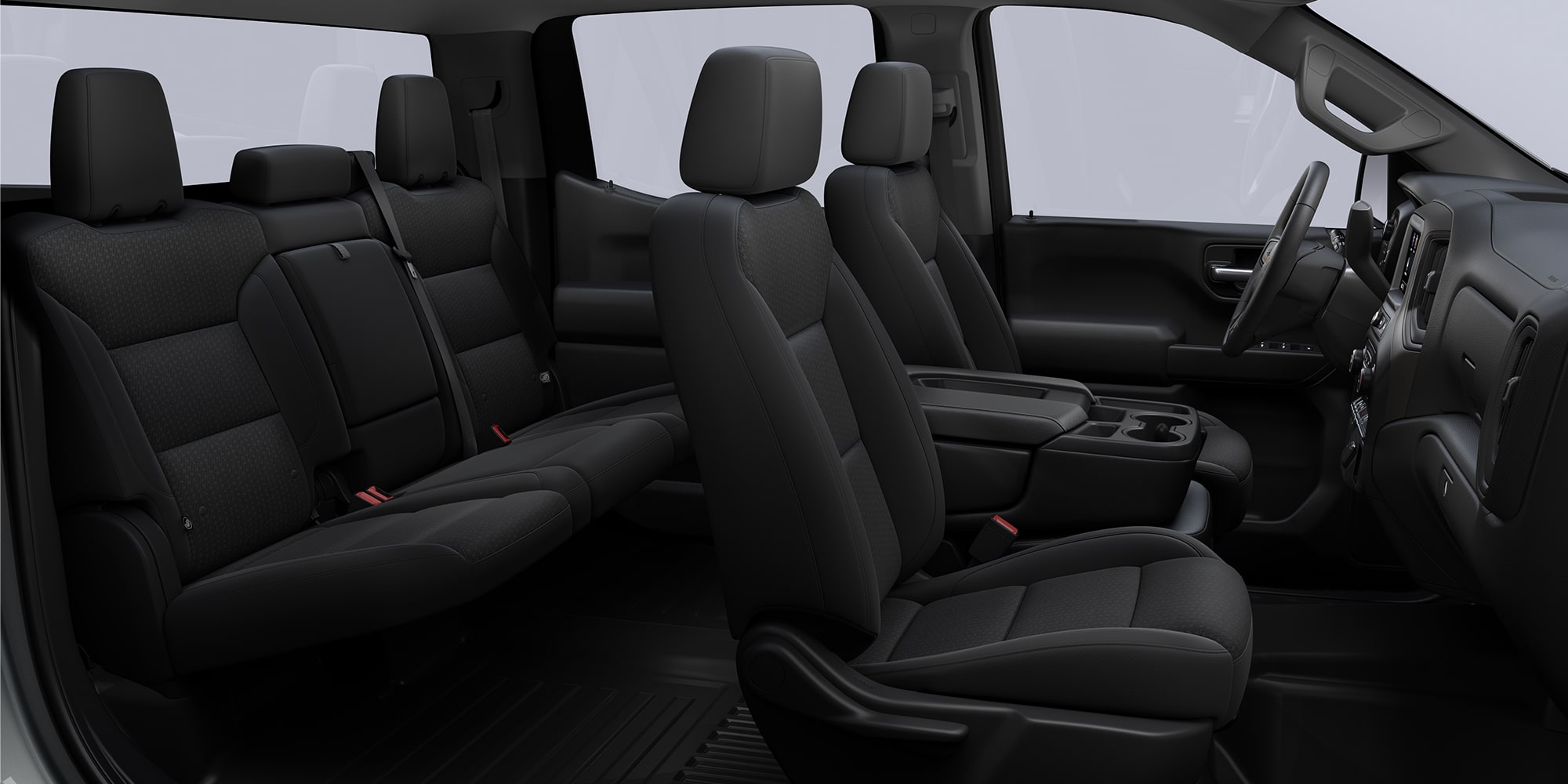 Acabado interior en tela color negro de tu Chevrolet Silverado Turbo 2025, camioneta de trabajo
