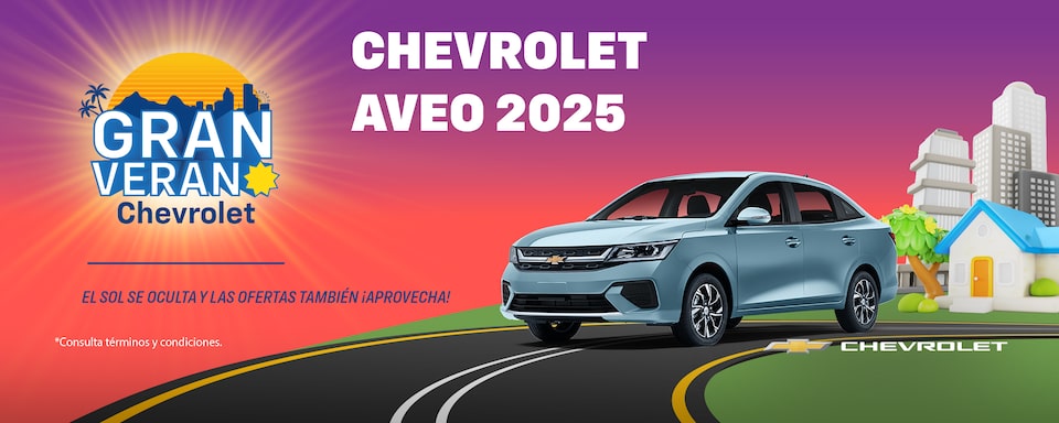 ¡El sol se oculta y las ofertas también pero con tu Chevrolet Aveo Sedán aprovecha nuestros bonos especiales, sin comisión por apertura y con hasta 1 año de seguro gratis!