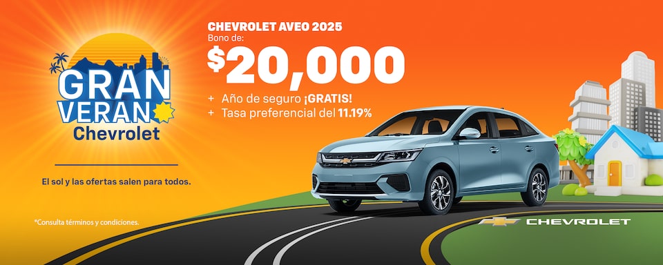 ¡El sol y las ofertas salen para todos! Este Gran Verano súbete a tu Chevrolet Aveo Sedán y aprovecha de nuestros bonos especiales, sin comisión por apertura y con hasta 1 año de seguro gratis.