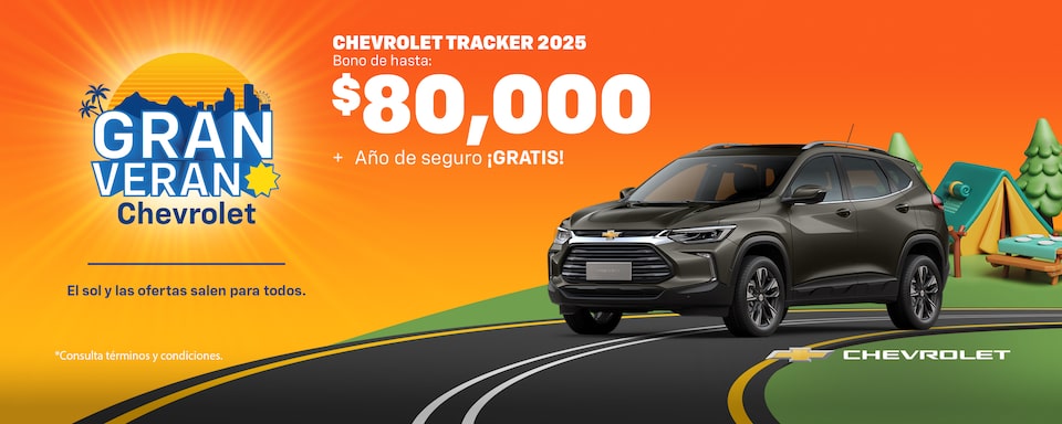 ¡El sol y las ofertas salen para todos! Este Gran Verano súbete a tu Chevrolet Tracker y aprovecha de nuestros bonos especiales, sin comisión por apertura y con hasta 1 año de seguro gratis.