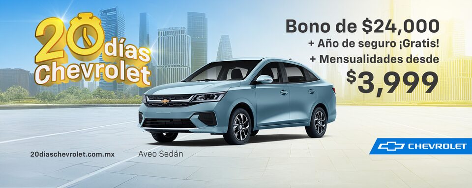 Estrena un Aveo Sedán 2025 con 20 días Chevrolet con bonos especiales, seguro y costo por apertura gratis.