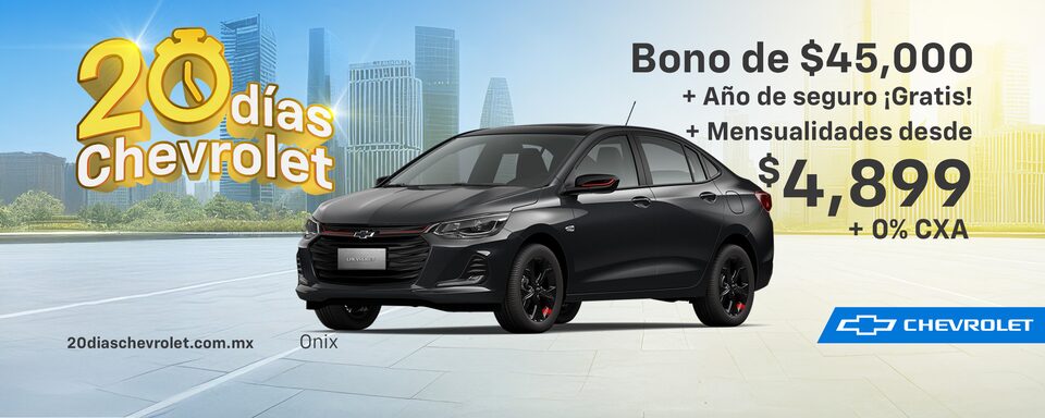 Estrena un Onix 2025 con 20 días Chevrolet con bonos especiales, seguro y costo por apertura gratis.