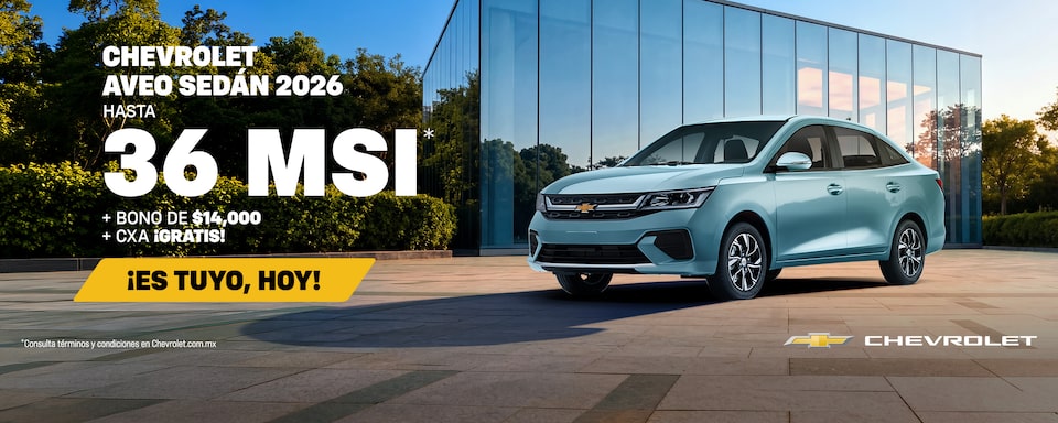 ¡Hazlo tuyo! Nuevo Chevrolet Aveo Sedán 2026. Aprovecha bonos especiales, sin comisión por apertura y hasta 1 año de Seguro ¡gratis!
