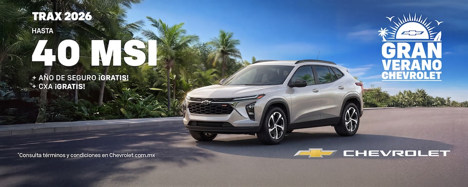 ¡El Gran Verano te está esperando con una Chevrolet Trax 2026! Aprovecha bonos especiales, sin comisión por apertura y hasta un año de seguro gratis.