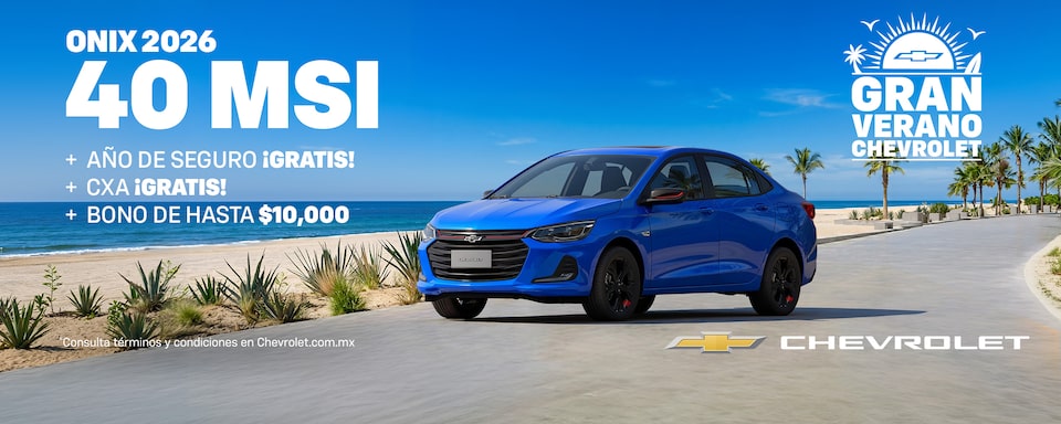 ¡El Gran Verano te está esperando con Chevrolet Onix 2026! Aprovecha bonos especiales, sin comisión por apertura y hasta un año de seguro gratis.