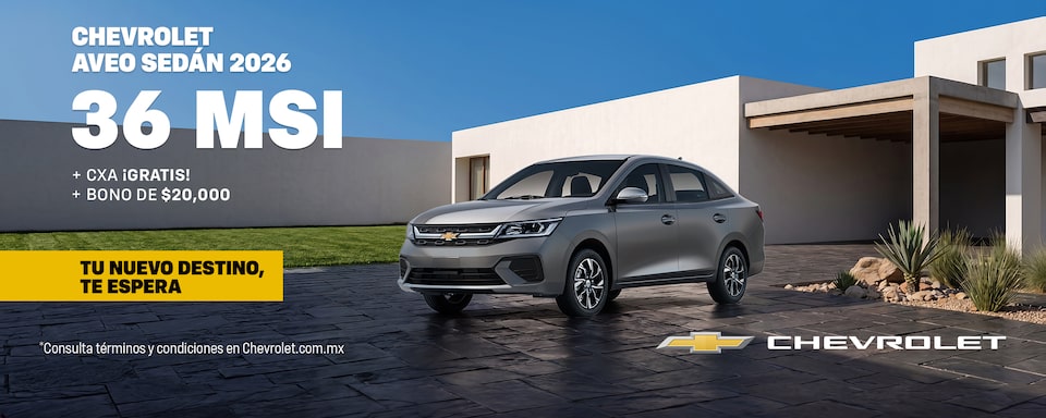 ¡Tu nuevo destino te espera con el Chevrolet Aveo Sedán 2026! Aprovecha bonos especiales, sin comisión por apertura y hasta un año de seguro gratis.
